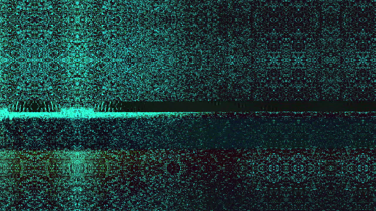 Like and subscribe title glitch, teal green and black, on glitch background, retro VHS style