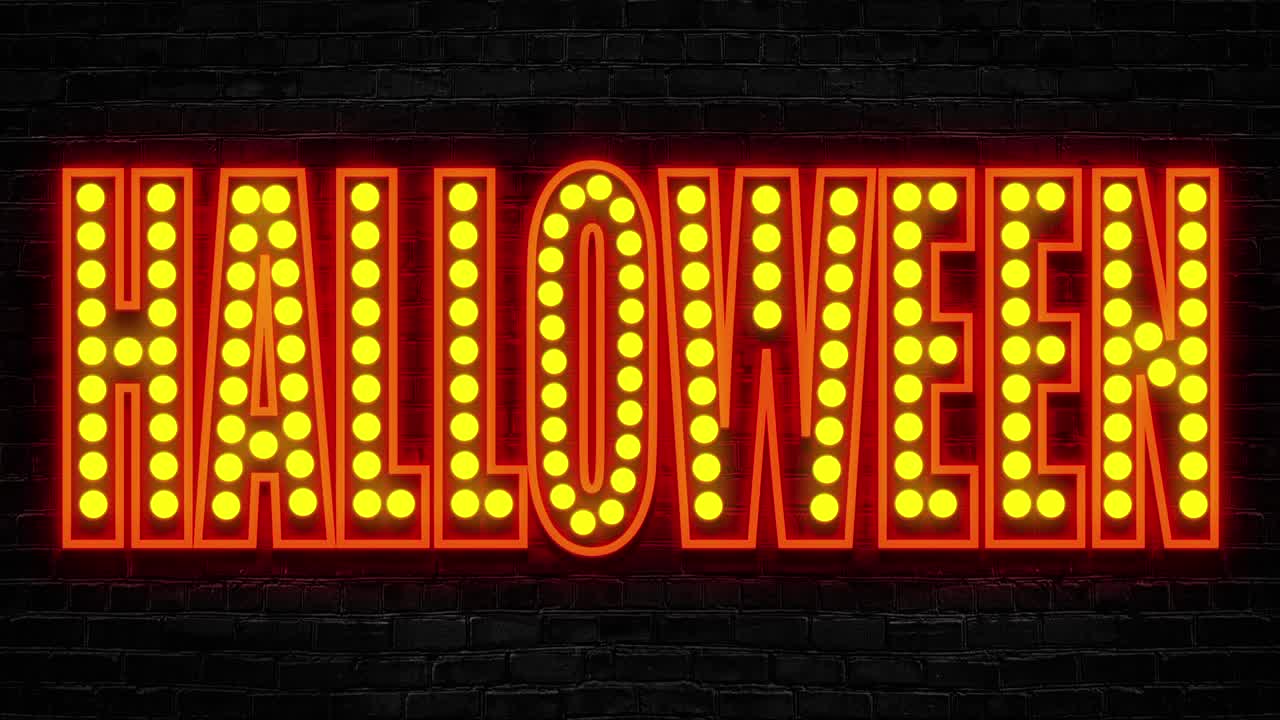 Text s blikajícími halloweenskými lampami, smyčková animace, neonový nápis