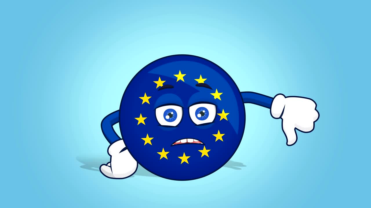 만화 유럽 연합 아이콘 발 싫어, 얼굴 애니메이션과 함께 엄지손가락 아래