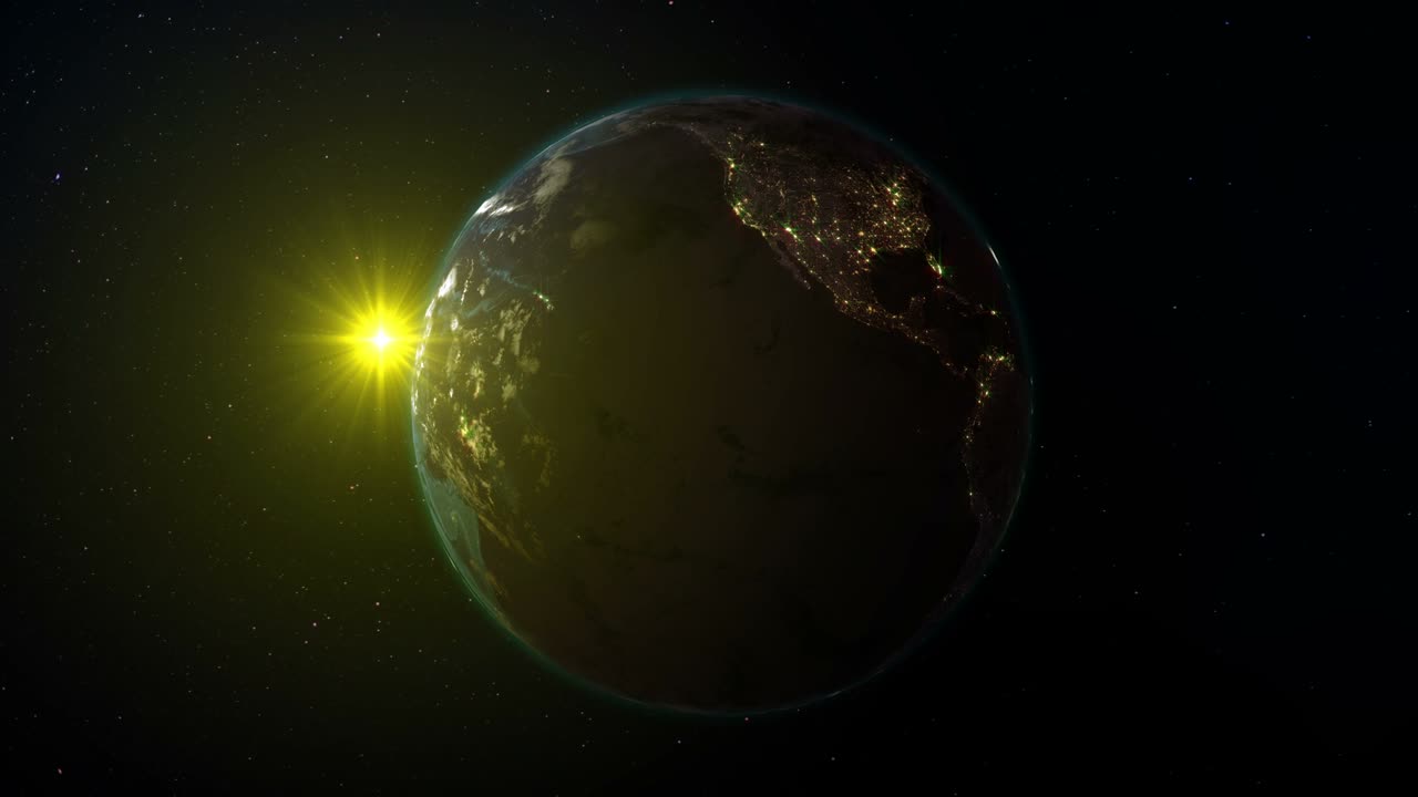 현실적인 지구, 별빛 하늘과 태양의 배경에 우주에서 회전 (루프)