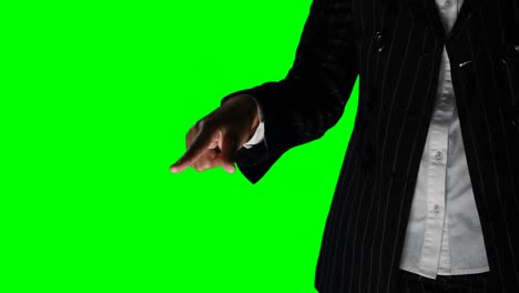 businesswoman pretending to use an invisible screen