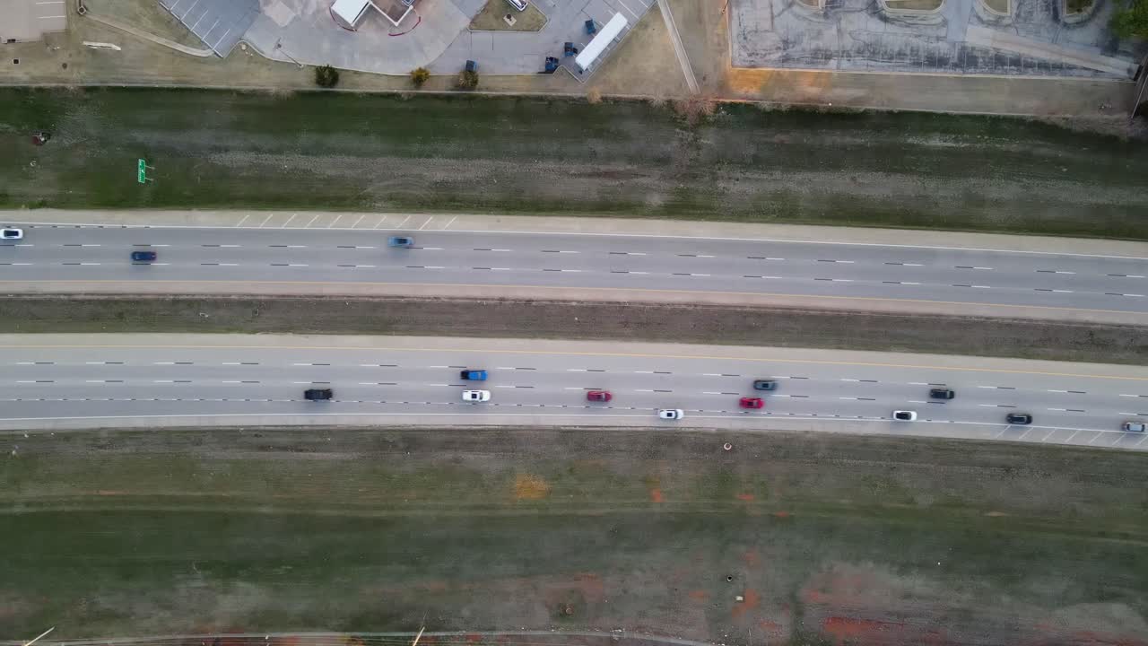 Aerial View of Cars on a Multi-Lane Highway