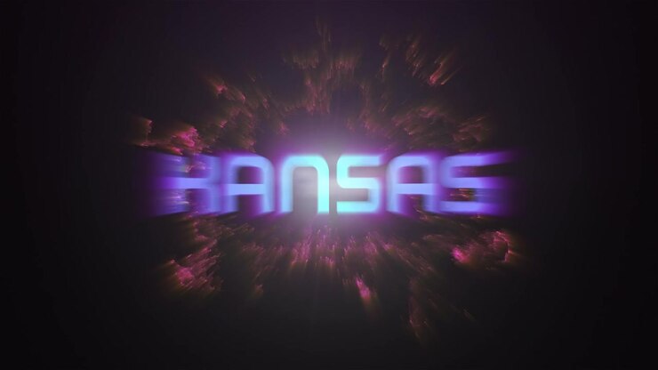 Glowing explosion KANSAS text reveal blue and pink