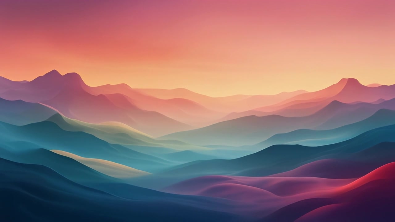 Illustrazione digitale astratta di catene montuose colorate al tramonto