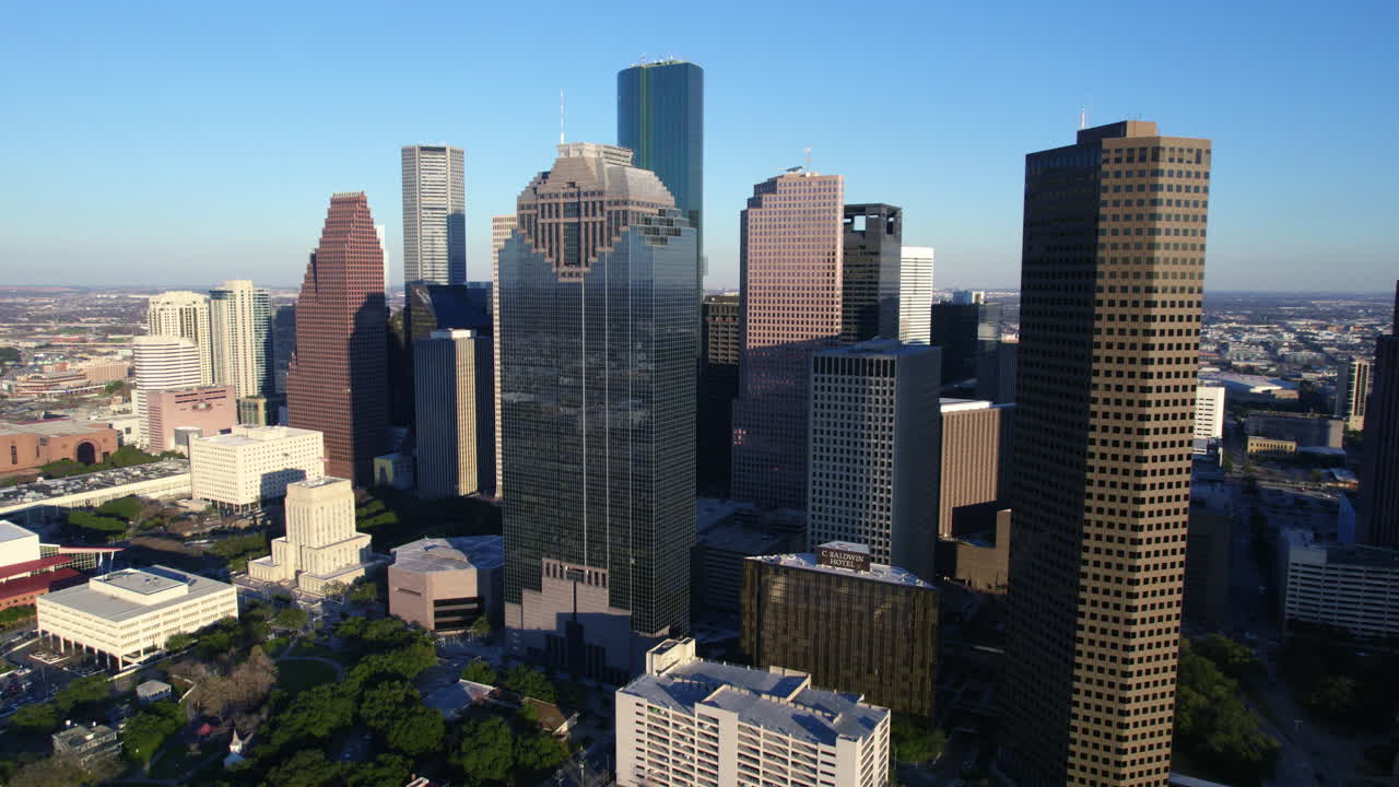 Downtown Houston TX USA, Cinematic Drone Shot of Skyscrapers and Towers