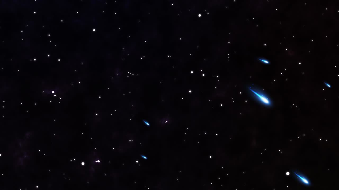 animación creativa de movimiento gráfico noche brillante cielo estrellado en el espacio oscuro galaxia colorida con estrella fugaz cayendo rápidamente en 4k imágenes de video resolución. brillo de luz chispa bokeh con telón de fondo. partícula
