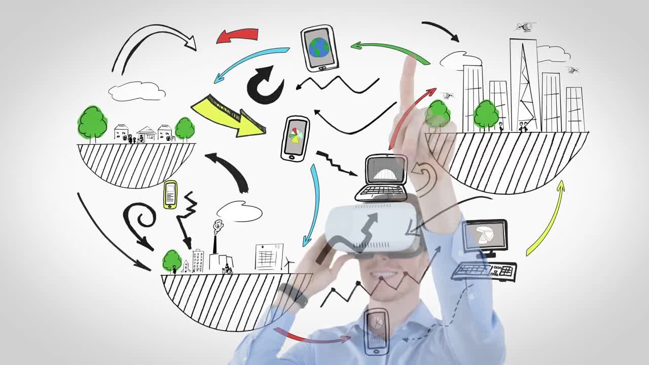 человек, использующий vr с иконками видео