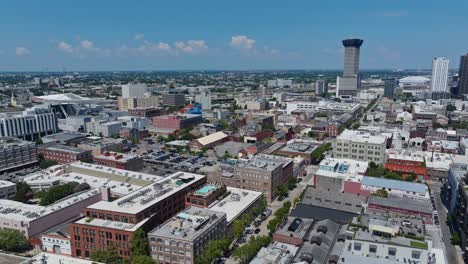 aerial view of new orleans city with the national wwii museum and city tower apartment building in usa
