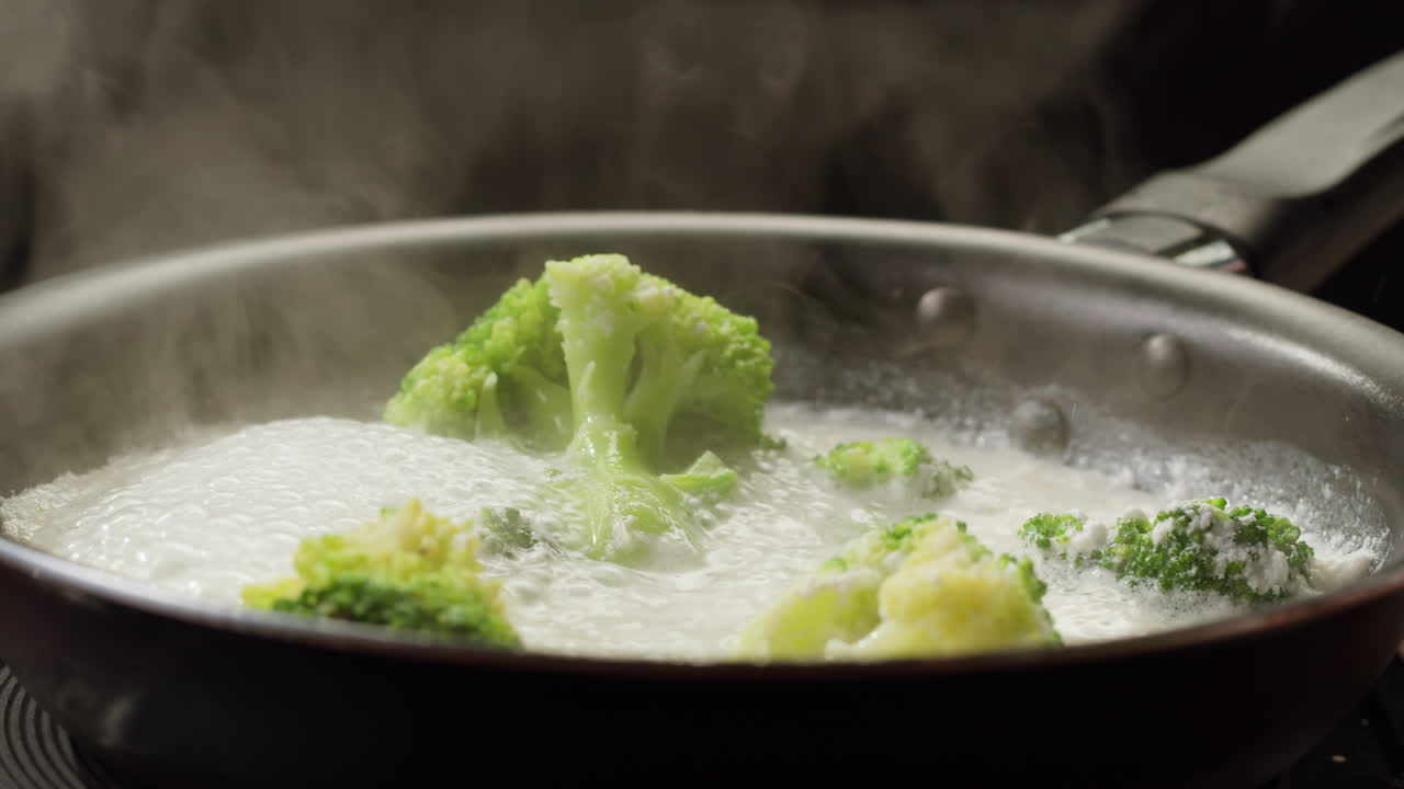 Steaming Broccoli in a Pan