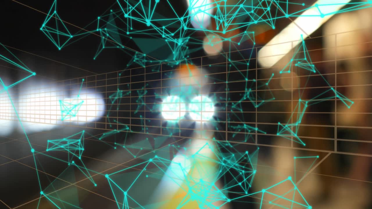 animazione di forme che si muovono sopra la città di notte