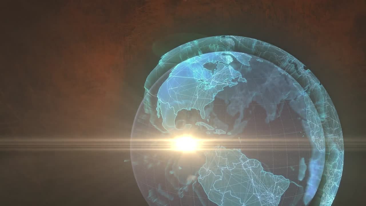 빨간색 배경에 있는 지구와 빛의 흔적의 애니메이션