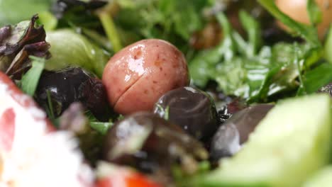 close-up of a greek salad with olives