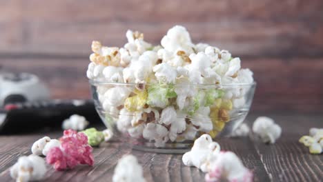 colorful popcorn with gaming accessories