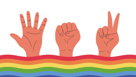 hands with rainbow background