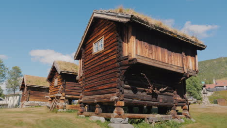 several ancient traditional norwegian houses 4k video