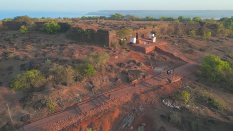 chapora fort and beach bird eye wide to closeup view