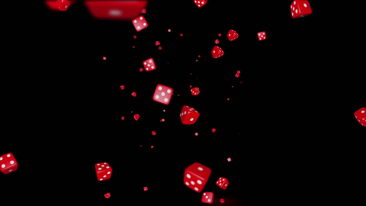 Abstrakte, faldende og roterende røde terninger, 4K 3D alpha green screen-loop-animation.