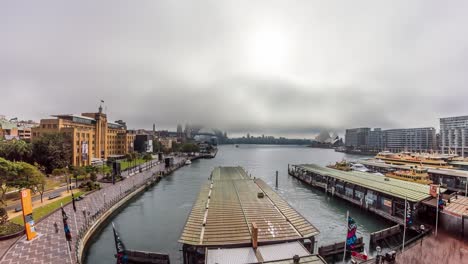 timelapse of thick fog in the morning at sydney harbour in 4k,