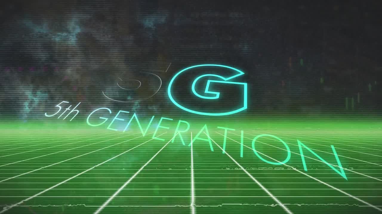 Animation of 5g 5th generation text and neon lines on black background