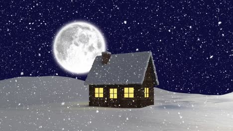 Composición-De-Video-Con-Nieve-Sobre-Paisajes-Invernales-Por-La-Noche