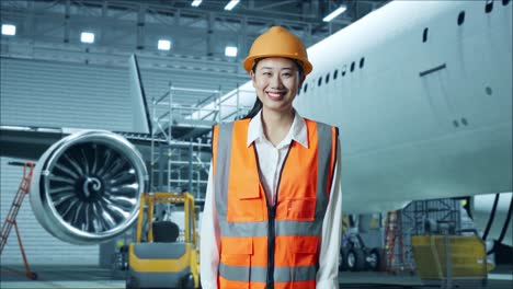 técnica de aviones en un hangar