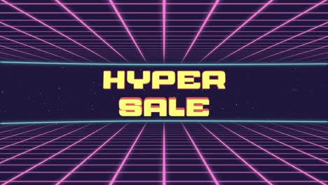 título de hiper venta animado retro futurista de los años 80 estilo de los años 90. cuadrados de animación y fondo retro