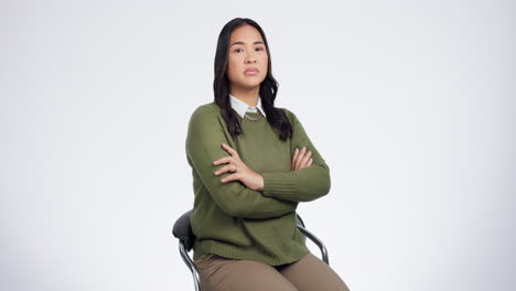 serious, arms crossed and face of business woman