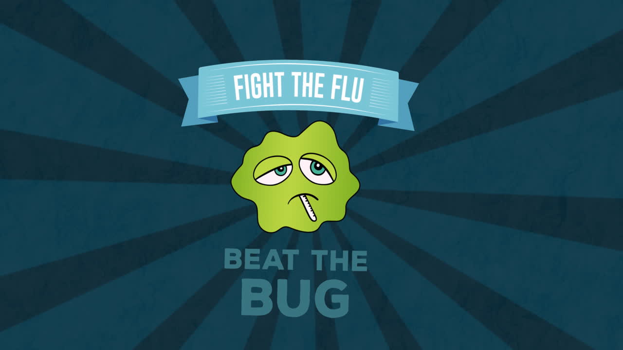 Animation of fight the flu text over lines on green background
