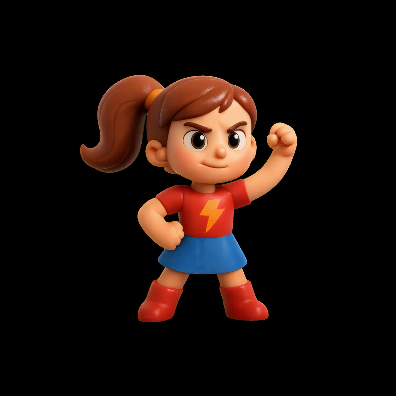 Animated girl superhero character animation isolated asset, transparent 4K video, alpha channel
