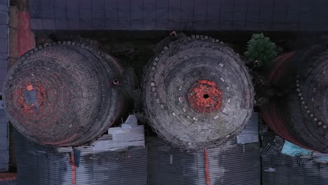 aerial view of brick kilns and canal in vinh long in the mekong delta, vietnam