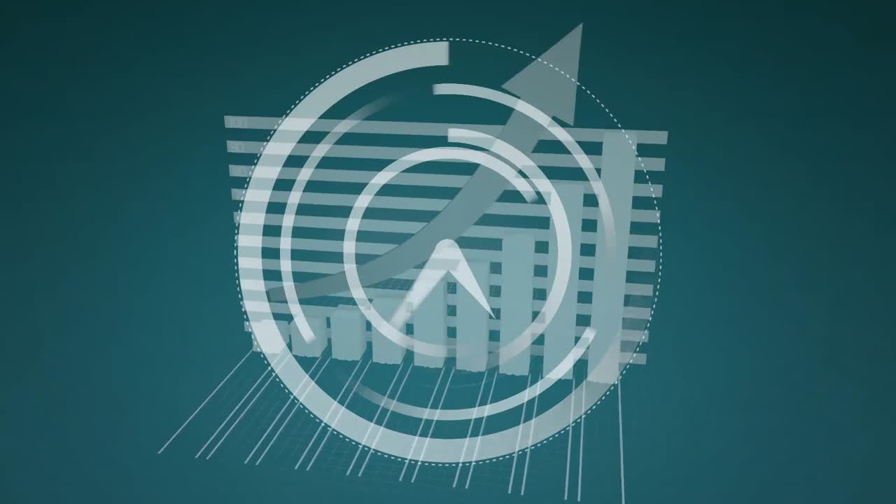 Moving white clock and graph on blue background