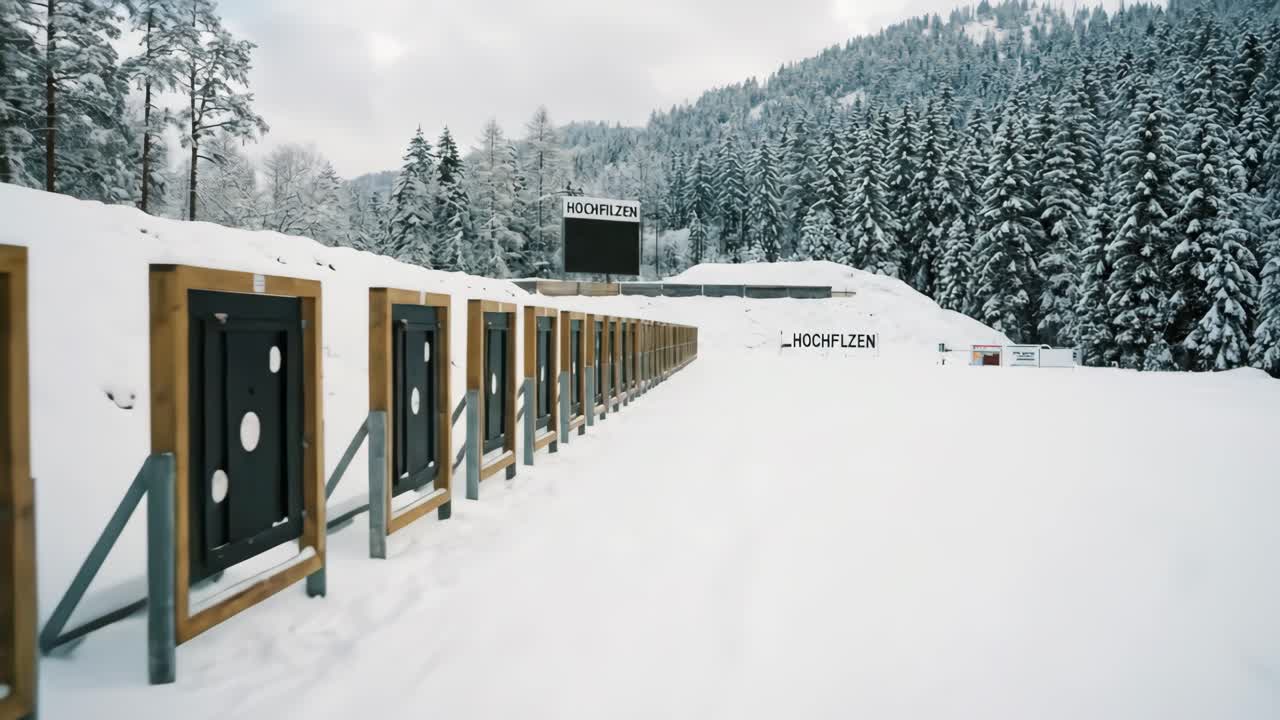 Biathlon Shooting Range in Snowy Winter Landscape