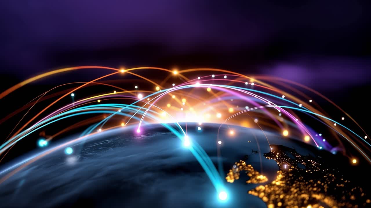 Abstract Global Network Connecting Cities on Earth with Data Flow