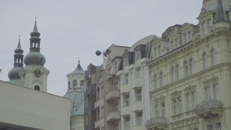 establishing shot of prague cityscape streets and buildings