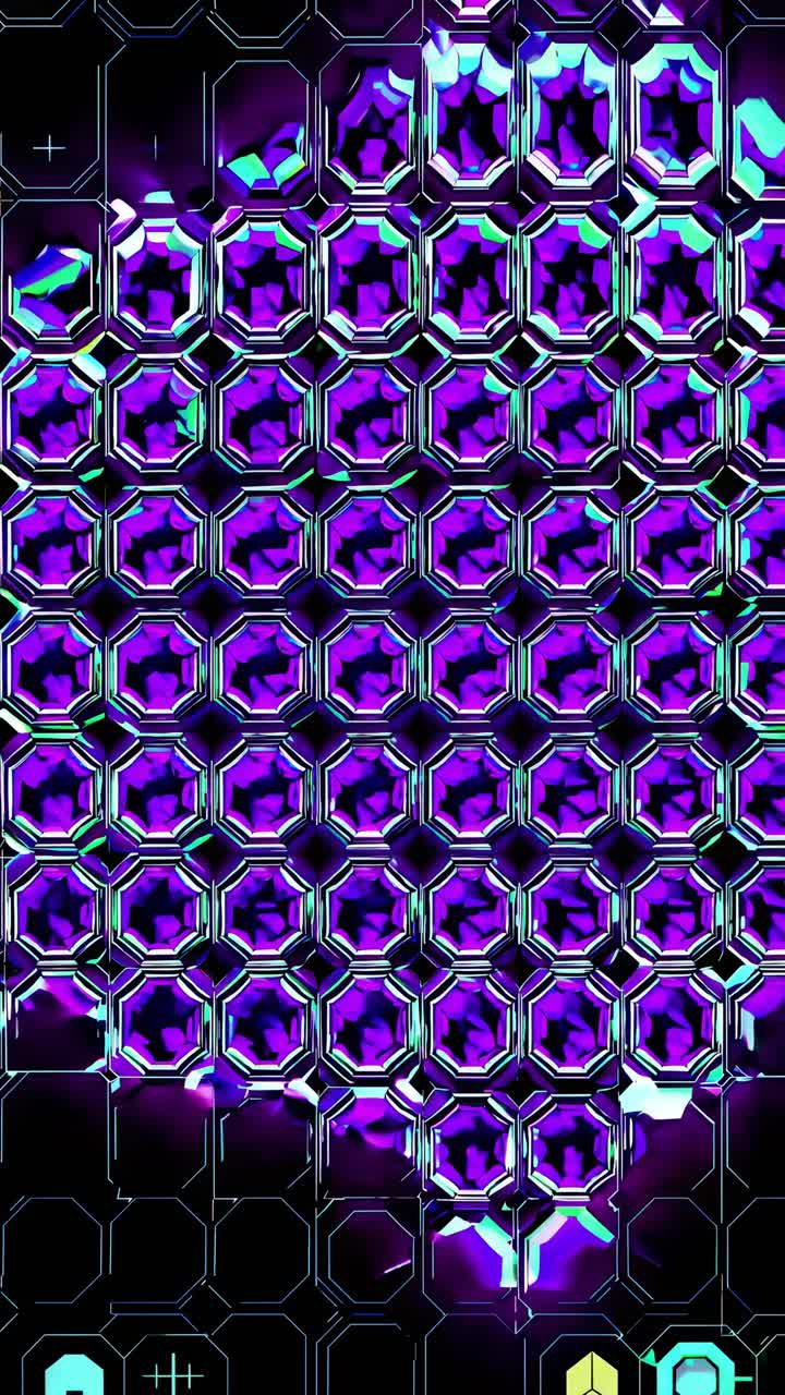 Dynamic transformation of vibrant hexagonal patterns shifting from green to purple hues