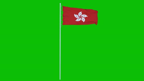 hong kong flag waving on wind on blue screen or chroma key background. 4k animation