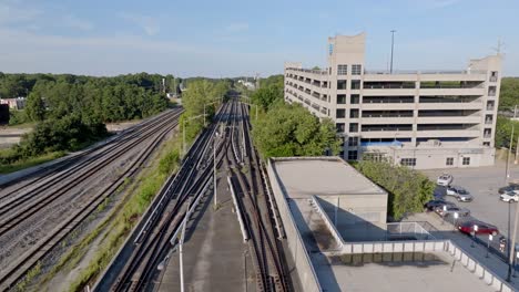 aerial of an empty railway track with no railway, the perimeter interstate highway 285, atlanta, georgia