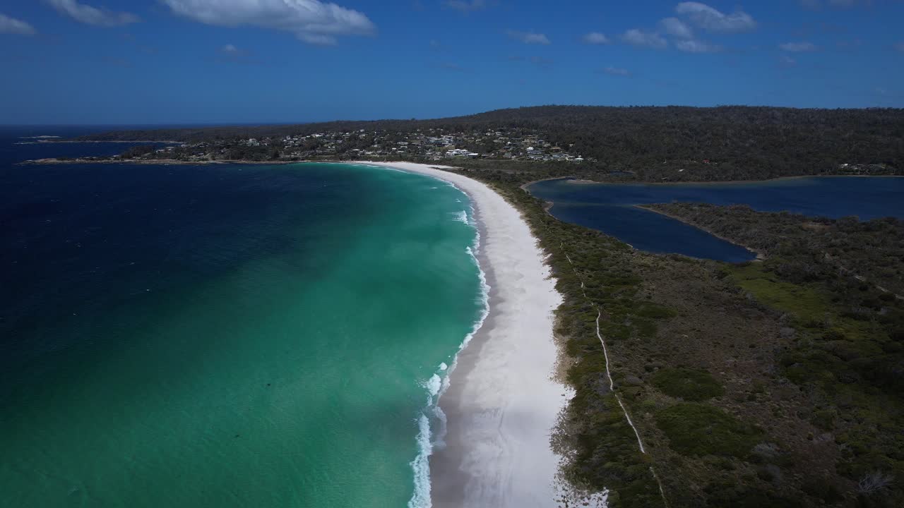 Jeanneret Beach With Turquoise Waters In Tasmania, Australia - Drone Shot