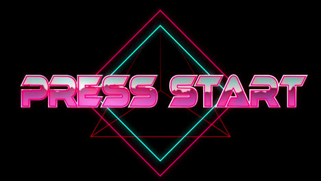 animation of press start text over neon shapes on black background