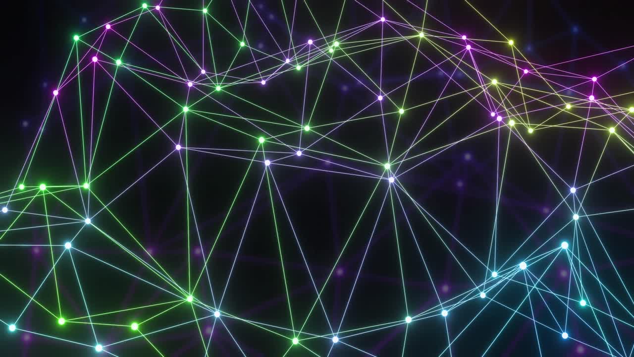 animación de la red de conexiones con nodos brillantes sobre fondo negro