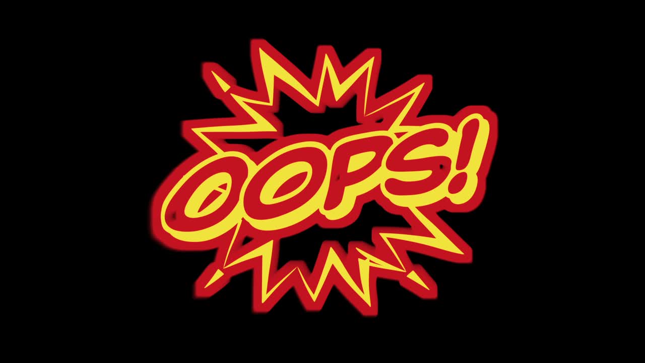 Animated comic book style explosion bubble with word OOPS! on isolated black background. For error, mistake, or surprise visuals