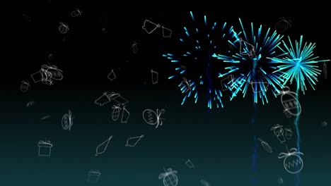 Animation-of-christmas-icons-over-fireworks
