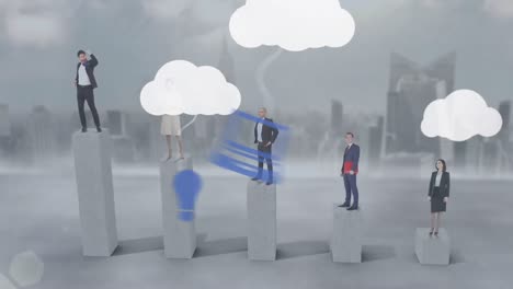 Animation-Einer-Wolke-Mit-Symbolen-über-Verschiedenen-Geschäftsleuten