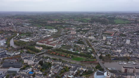 aerial back traveling over le mans train station and park sarthe department