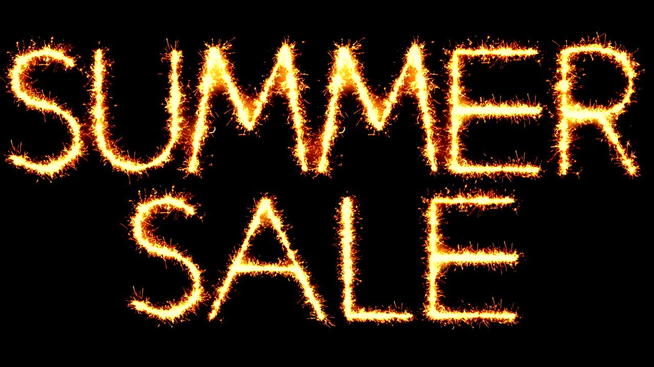 venta de verano texto chispas brillantes chispas de fuego bucle de animación