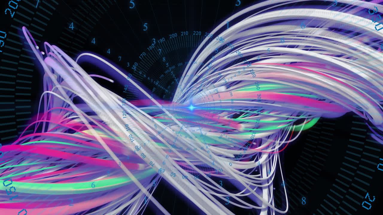 animación del procesamiento de datos sobre líneas de colores sobre fondo negro