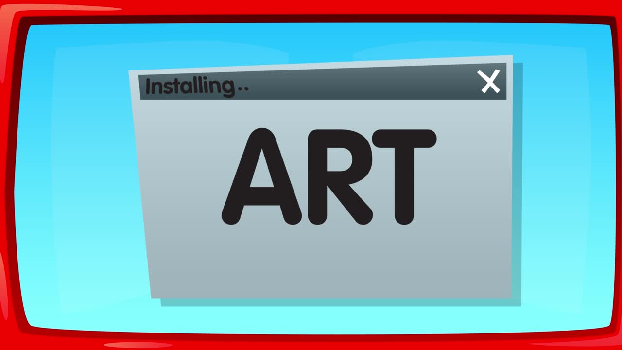 Abstract cartoon screen with the Art word in an install window