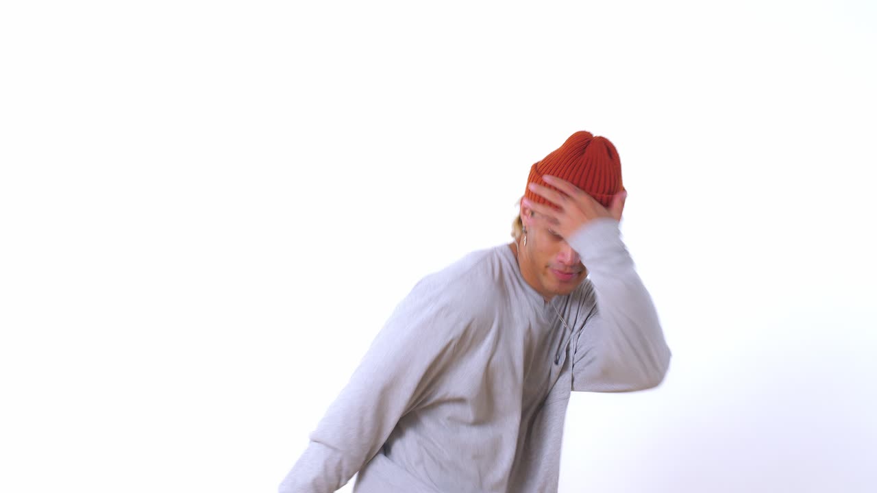 Happy Asian Man Dancing On A White Background, Video In 4K 50Fps