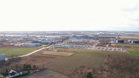 aerial ascending view of gdansk polish airport in poland