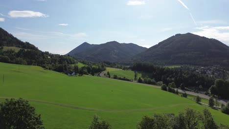 aerial view of steinhaus am semmering in semmering, austria close to stuhleck, steiermark during the summer with a drone in 4k